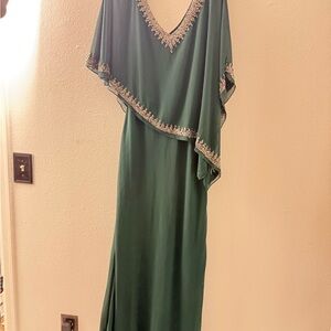 J Kara Asymmetrical Green Dress with Silver Embellishments
